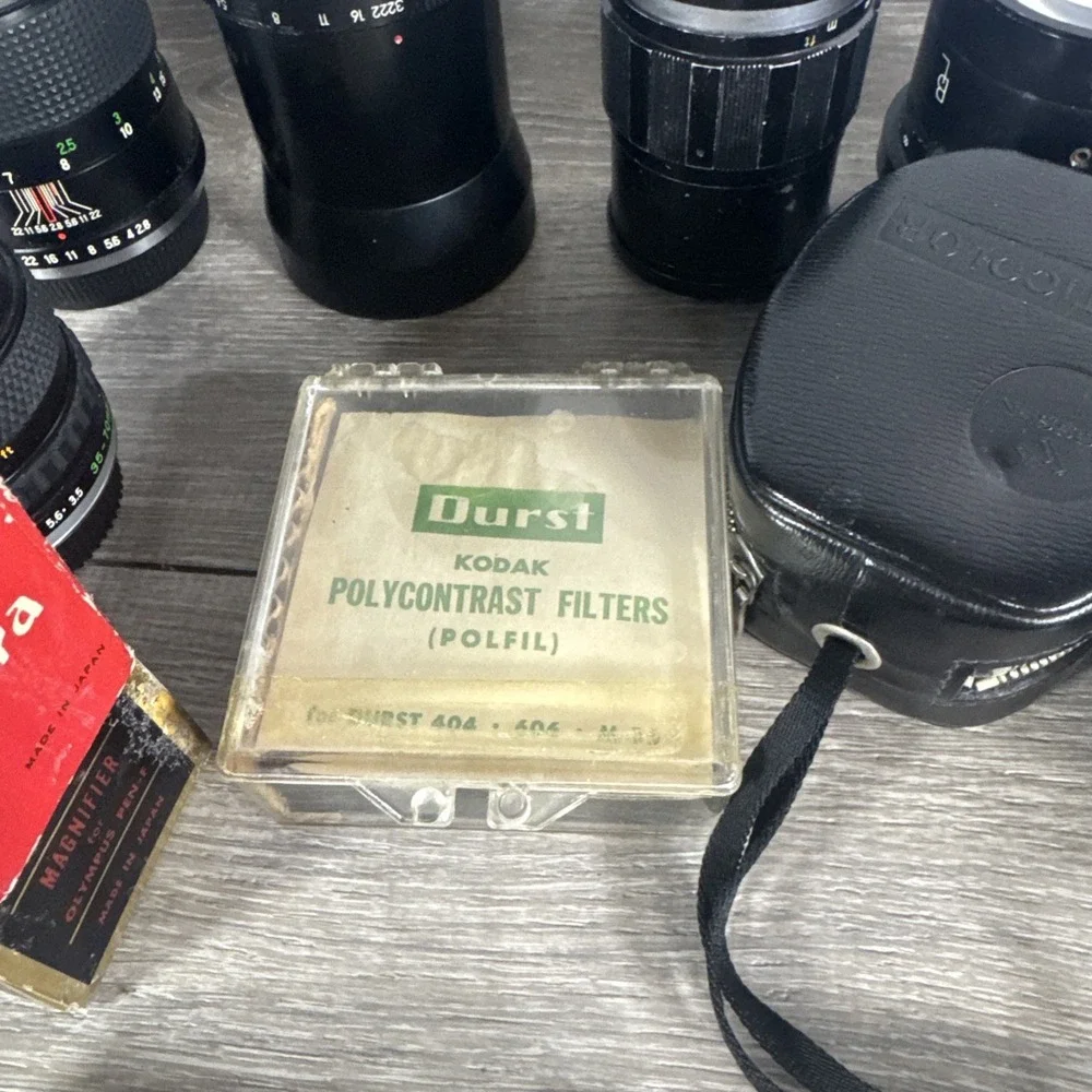 Camera Lens Lot and Accessories Untested As Is Zuiko, Vivitar, Olympus, & More
